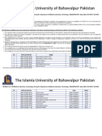 9th Merit List BS Medical Laboratory Technology Group B Department of Medical Laboratory Technology BAHAWALPUR Open Merit Fall 2023 Fall 2023