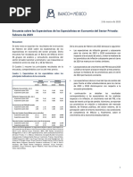 Encuesta Expectativas - 2 de Marzo 2023 Banxico Datos de Febrero 2023