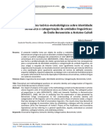 Posicionamentos Teórico-Metodológicos Sobre Identidade Semântica e Categorização de Unidades Linguísticas: de Émile Benveniste A Antoine Culioli