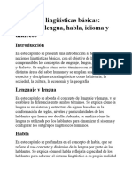 Resumen - Nociones Lingüísticas Básicas - Lenguaje, Lengua, Habla, Idioma y Dialecto