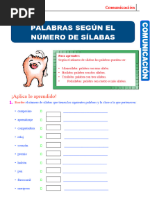 Clases de Palabras Por El Número de Sílabas para Tercer Grado de Primaria