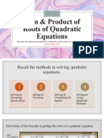 Sum & Product of Roots of Quadratic Equations