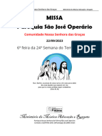 Cantos para Missa Do Dia 22.09.2023 - Comunidade N. Sra. Das Graças