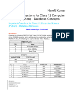 RDBMS and SQL Queries XII Computer Science Important Question Cbse