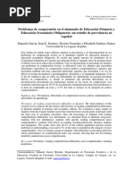 Problemas de Comprensión en El Alumnado de Educación Primaria y Educación Secundaria Obligatoria: Un Estudio de Prevalencia en Español