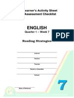 English: Learner's Activity Sheet Assessment Checklist