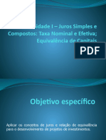 Unidade I ¿ Juros Simples e Compostos - Taxa Nominal Efetiva e Equivalencia de Capitais