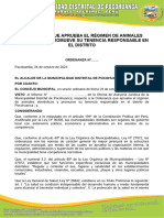 Ordenanza Municipal Que Aprueba El Régimen de Animales Domésticos y Promueve Su Tenencia Responsable en El Distrito