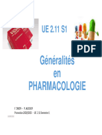 Généralités en Pharmacologie: F .Tardy - P .Audouy Promotion 2020/2023 - UE 2.11 Semestre 1