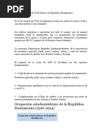 La Crisis Mundial de 1929 Afecta A La Republica Dominicana