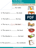 In On Under Worksheet For Class 1