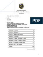 Waverley College Year 7 Mathematics Examination Yearly 2011 - Past Paper