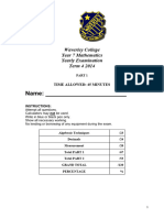 Waverley College Year 7 Mathematics Yearly Examination Term 4 - 2014 Part 1 (Past Paper)