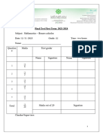 Grade 12-NON AP Calculus Final Exam 2023