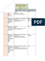 Weekly Plan G2: Week Subject Song / Story / Game Instrument