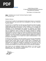 Lettre de Motivation Technicien Supérieur Qualité.