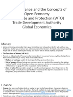 Money, Finance and The Concepts of Open Ecoomy Wto and Trade Dev Authority