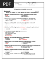 Final Exam Bio Model answer 2018 تمريض