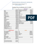 PLMSC Clinical Laboratory Price Lists July 2022