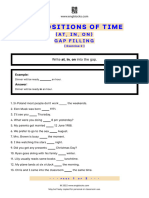 Prepositions of Time at in On Gap Filling Exercise 2