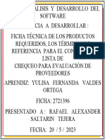 Ficha Técnica de Los Productos Requeridos, Los Términos de Referencia para El Contrato y Lista de Chequeo para Evaluación de Proveedores.