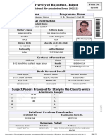 University of Rajasthan, Jaipur: Provisional Re-Admission Form 2022-23