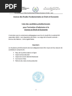 Liste Des Candidats Présélectionnés DROIT ET ECONOMIE - 0