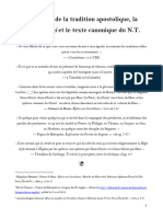 L'autorité de La Tradition Apostolique, La Regula Fidei Et Le Texte Canonique Du N.T.