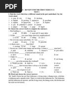 E6 Gs - Review For The First Term U1-6 Test 1 I. Find The Word Which Has A Different Sound in The Part Underlined. Say The Words Aloud