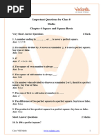 Important Questions of CBSE Class 8 Maths Chapter 6 Squares and Square Roots