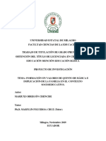 Formación en Valores de Quinto de Básica e Implicación de La Familia en El Contexto Socioeducativo.