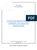 Planilha de Registro de Limpeza (Sala de Injetáveis)