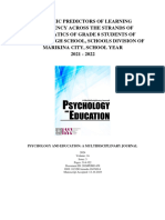 Academic Predictors of Learning Proficiency Across The Strands of Mathematics of Grade 8 Students of Marikina High School, Schools Division of Marikina City, School Year 2021 - 2022