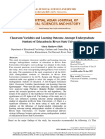 Classroom Variables and Learning Outcome Amongst Undergraduate Students of Education in Rivers State Universities