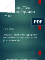 Computing of Test Statistic On Population Mean