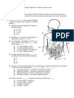 Teste Ciencias 9 Ano Sistema Digestivo e Cardiovascular