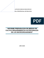 Informe de Laboratorio Informe Preparacion de Medios de Cultivo Requerimientos Nutricionales de Los Microorganismos