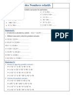 Les Nombres Relatifs Operations Serie Dexercices N4 Word