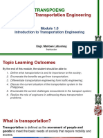 TRANSPOENG Module 1.0 - Introduction To Transportation Engineering