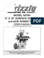 MODEL G0763 6" X 18" Surface Grinder W/2-Axis Power Feed: Owner'S Manual