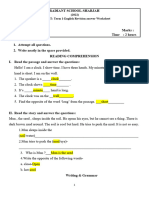 English Revision Worksheet Answersheet