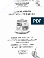 Bases Del Proceso de Selección de Personal Cas #001-2024-MPP Necesidad Transitoria Plazo Determinado