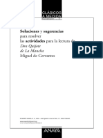 Soluciones y Sugerencias para Resolver Las Actividades para La Lectura de Don Quijote de La Mancha Miguel de Cervantes