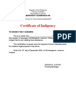 Cert of Indicency, (Food Assistance)