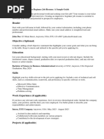 Beginner Job Resume Sample