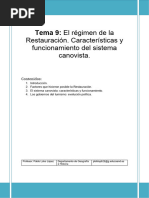 Tema 9 - El Régimen de La Restauración. Características y Funcionamiento Del Sistema Canovista