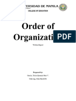 Order of Organization - Written Report