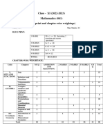 Class - XI (2022-2023) Mathematics (041) (Blue Print and Chapter-Wise Weightage)