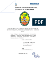 Uso y Desarrollo de La Lengua Guaraní en Los Estudiantes Del Segundo Año Del Nivel Primario de La Unidad Educativa "25 de Mayo" de Ivo