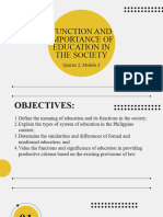 Function and Importance of Education in The Society: Quarter 2, Module 2